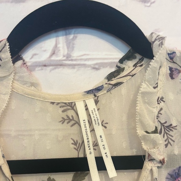 Anthropologie Ombre Pink & Cream Floral Chiffon Dress – Size 2 - Picture 7 of 8